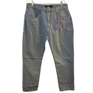 Daisy Street Women's XL High-Waisted Straight Jeans Light Blue Denim